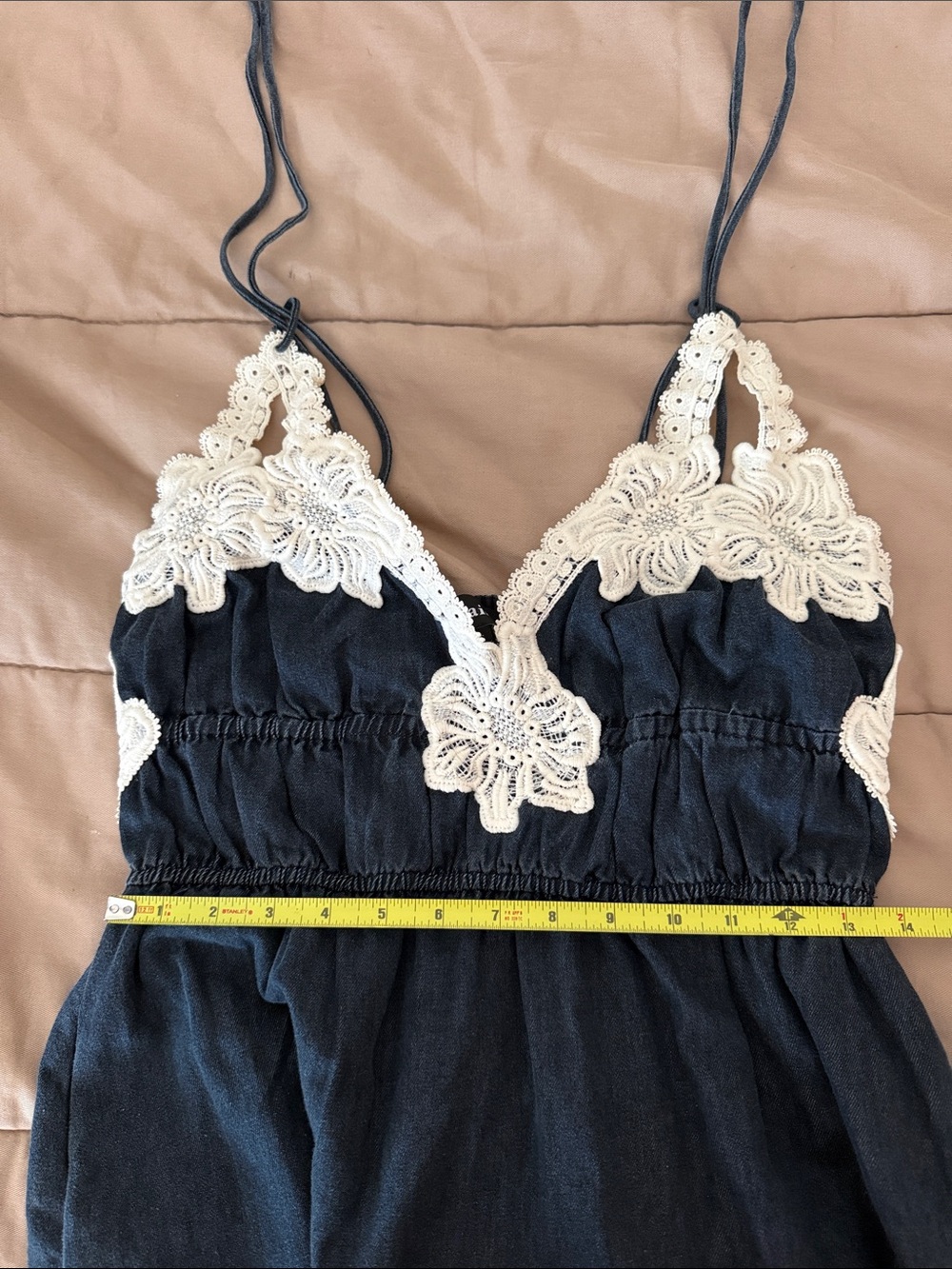 En Saison Natalia Crochet Trim Tie Shoulder Midi Dress Vintage Indigo Size Small - Picture 5 of 16